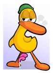 anatid anatid_penis anseriform aroused artist_name avian beak bedroom_eyes biped bird bodily_fluids border bowler_hat breath clothing digital_media_(artwork) dripping duck erection genital_fluids genitals gradient_background hat hat_only headgear headgear_only headwear headwear_only hi_res looking_at_viewer male mostly_nude narrowed_eyes pato_(pocoyo) penis pincoosh pink_penis pocoyo precum precum_drip precum_on_penis presenting presenting_penis seductive semi-anthro simple_background solo spiral_penis text toony wearing_hat white_border wide_stance yellow_body