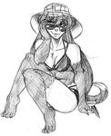  4_toes alex_(avencri) anthro avencri beverage bikini breasts chest_tuft claws cleavage clothed clothing eyewear female ferret finger_claws front_view fur gloves_(marking) hair hat hindpaw long_hair mammal markings mustelid paws short_tail sitting sketch smile socks_(marking) solo straight_hair sunglasses swimsuit toe_claws toes tuft 