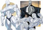  358_dymitre abs absurdres big_chest big_pecs black_suit dymitr3_error faceless faceless_male highres huge_pecs humanoid_male jacket lgn male_focus male_robot metallic muscular muscular_male open_clothes open_jacket pectorals robot shirtless_male shoulder_pads silver_body suit the_replicant_(lgn) thick_thighs thighs underwear yaoi 