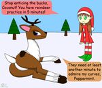  antlers butt cervine duo elf female hooves horn lying mammal oddy_mcstrange on_side outside reindeer snow text tree winter 