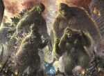  absurdres ape axe battle_axe bone bone_weapon building burning city crossover destruction dinosaur dual_persona embers energy fire flaming_weapon g.n.a giant giant_monster glowing glowing_weapon godzilla godzilla_(series) godzilla_vs._kong gorilla highres hot in-franchise_crossover kaiju king_kong king_kong_(series) king_kong_vs._godzilla leather leather_strap legendary_pictures monster monsterverse multiple_persona muscular no_humans scar scar_on_chest sea_monster sharp_teeth size_difference skyscraper smile smoke spikes tail teeth touhou weapon 