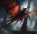  adam_paquette ambiguous_gender bat_wings feral flying insectoid magic_the_gathering monster moon night official_art open_mouth restricted_palette solo wings 