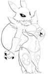  anthro bandai black_and_white canada clothed clothing digimon female loincloth monochrome plain_background renamon skimpy slashysmiley solo white_background 