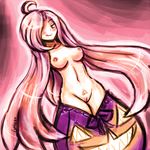  2015 blush breasts butt female gourgeist hair human licking lumineko mammal navel nintendo nipples nude pink_background pink_hair plain_background pok&eacute;mon pubes pussy smile solo teeth tongue tongue_out video_games yellow_eyes 