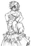  anthro avencri bare_shoulders bracelet breasts canine clothing collar dog dress eyewear female flamenco floral_print glasses hair half-closed_eyes jewelry mammal rear_view short_hair sketch smile solo spots tight_clothing 