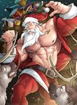  abs ambiguous_gender antlers belt bestiality big_muscles body_hair cervine chest_hair clothing condom facial_hair feral group hair hat horn human human_on_feral interspecies male mammal muscles navel nipples pecs pubes reindeer santa_claus silverjow tattoo undressing white_hair 