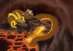 2025 anus biped black_body blush bodily_fluids butt capcom cave cave_background digital_media_(artwork) elder_dragon eyes_closed female female_feral feral feral_peeing genital_fluids genitals gold_(metal) golden_claws hi_res horn kulve_taroth lava monster_hunter scales sleeping smile solo unusual_bodily_fluids unusual_genital_fluids unusual_urine urine urine_on_ground urine_pool urine_stream valrionwrites vulva watersports wetting yellow_body yellow_scales