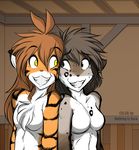  anthro breasts chest_tuft cute duo face_to_face feline female flora_(twokinds) fur hair kathrin_(twokinds) keidran long_hair mammal nothingissure nude open_mouth rape_face sketch smile stripes tiger tom_fischbach tuft twokinds 