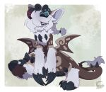 2_horns absurd_res ambiguous_gender anthro black_claws black_hooves blue_eyes braided_hair brown_body brown_wings chest_tuft claws finger_claws hair hi_res hooves horn mochiri solo spiked_tail spikes spikes_(anatomy) tail tuft unknown_species unusual_anatomy unusual_horn white_hair wings