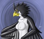  2009 abstract_background anthro audie-gryph avian beak female gryphon rubber_suit solo 