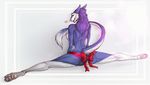 back bow breasts female flexible fur green_eyes inviting kate morpheuskibbe nipples nude pawpads paws purple_fur raised_tail ribbons sergal side_boob solo splits spread_legs spreading unistaart 