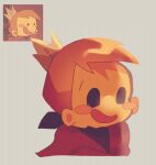  1boy animification black_neckerchief blush_stickers brown_hair commentary_request cowboy_western cropped_shoulders crown derivative_work eddsworld grey_background gutaro_(gtr_k) hollow_eyes jon_(eddsworld) male_focus neckerchief official_alternate_costume open_mouth reference_inset screenshot_inset screenshot_redraw short_hair simple_background smile solid_oval_eyes solo 