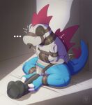 absurd_res asylum bdsm blindfold bondage bound chastity_device clothed clothing dildo feral feraligatr generation_2_pokemon hi_res male n1k0 nintendo padded_room pokemon pokemon_(species) restraints sensory_deprivation sex_toy sitting solo straitjacket tail