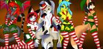  anthro big_eyes breasts canine christmas clothed clothing dragon feline female fox group happy holidays legwear looking_at_viewer male mammal neronova nipples open_mouth pose presenting pussy sitting skimpy stockings voluptuous wide_hips wings 