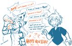  2015 anthro cat drinking feline female flora_(twokinds) hat human keidran male mammal panic party_hat text tom_fischbach trace_legacy twokinds 