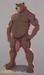  2015 anthro balls bear big_balls big_penis chubby eyewear flaccid front_view glasses male mammal musclegut muscles nude penis plantigrade smile solo standing stoopix 