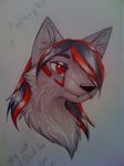  ambiguous_gender anthro canine hair low_res mammal markings red_eyes red_fang solo traditional_media_(artwork) two_tone_hair unwished-cilex13 wolf 