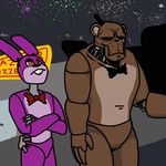  2015 animated anthro avian bear bird blanket bonnie_(fnaf) bow_tie canine chica_(fnaf) chicken excited eye_patch eyewear fireworks five_nights_at_freddy&#039;s fox foxy_(fnaf) freddy_(fnaf) gud hat holidays hook lagomorph male mammal new_year night open_mouth rabbit scared top_hat 