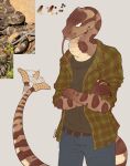 2025 anthro belt black_claws black_clothing black_shirt black_topwear blue_bottomwear blue_clothing blue_jeans blue_pants bottomwear brown_body brown_scales claws clip_studio_paint_(artwork) clothing color_swatch crossed_arms denim denim_bottomwear denim_clothing digital_drawing_(artwork) digital_media_(artwork) flannel_shirt flat_colors forked_tongue green_clothing green_plaid green_shirt green_topwear grey_background gunwasp half-length_portrait hi_res humanoid_hands jeans male pants pattern_clothing pattern_shirt pattern_topwear pit_viper plaid plaid_clothing plaid_shirt plaid_topwear portrait rattle_(anatomy) rattlesnake reference_image reptile rolled_up_sleeves scales scalie shirt simple_background snake snout solo standing tail tail_motion tailwag tan_body tan_scales tongue tongue_out topwear viper western_rattlesnake