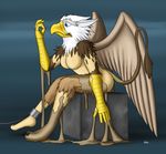  2010 anthro audie-gryph avian blue_eyes brown_feathers claws female gryphon leash rubber sitting solo transformation 