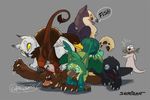 2015 anthro anus avian beak blue_eyes brown_fur butt chibi claws cute dialogue dogpile female feral fish fur green_eyes green_fur grey_fur grey_nose group gryphon hindpaw lying male mammal marine mustelid nude on_front open_mouth orange_eyes otter paws pussy raised_tail reaching red_eyes salmon sefeiren sitting standing surprise sweat sweatdrop text tongue whiskers white_fur wings wolverine yellow_eyes 