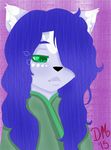 anthro blue_fur blue_hair cute dimitri discordmelody fur girly green_eyes green_shirt hair lips long_hair male snow_fox solo 