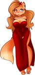  anthro bow canine choker dress female fox hair heterochromia long_hair mammal necklace pearls plain_background smile solo tehbuttercookie white_background 