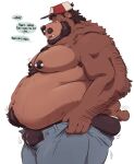 2023 anthro barazoku barbell_piercing bear bearafterall beard belly big_belly big_bulge big_butt bodily_fluids body_hair bottomwear brown_body brown_fur bulge butt chest_hair clothed clothing denim denim_bottomwear denim_clothing facial_hair facial_piercing fur hair hairy hairy_nipples happy_trail hi_res hugo_(bearafterall) jeans male mammal meme musclegut muscular mustache nipple_barbell nipple_piercing nipples nose_piercing nose_ring obese obese_anthro obese_male overweight overweight_anthro overweight_male pants piercing portrait pulling_up_pants ring_piercing short_tail side_view simple_background solo stretch_marks sweat tail talking_to_self three-quarter_portrait tight_bottomwear tight_clothing tight_pants tight_pants_(meme) topless white_background