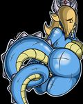  anthro anus big_breasts big_butt black_background blonde_hair blue_skin breasts butt canastus crown dragon ear_piercing female hair horn jewelry koopa lizard long_tail mario_bros nintendo nude piercing plain_background pussy reptile rosalina_(mario) scales scalie solo spikes super_mario_galaxy transformation video_games 