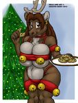  2014 big_breasts blush breasts brown_eyes cervine christmas chubby cleavage clothed clothing cookie eating female holidays ignatius_husky looking_at_viewer mammal reindeer solo 