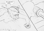  anal anal_penetration anthro bed butt concentrating dildo english_text feline female lube mammal monochrome penetration psydraggy_(artist) pussy sex_toy sketch solaria_ness_(character) solo text tied_down 
