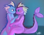  2012 anthro areola blue_eyes blue_skin blush breasts butt digital_media_(artwork) eeveelution eye_contact female fin lesbian nintendo pok&eacute;mon pok&eacute;morph purple_eyes purple_skin shiny_pok&eacute;mon shy smile unknown_artist vaporeon video_games 