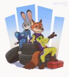 2026 4_fingers 4_toes aar0njay anthro artist_name barefoot biped black_nose canid canine cheek_tuft claws clothed clothed_anthro clothed_female clothed_male clothing colored dated digital_media_(artwork) dipstick_ears disney disney_speedstorm duo ear_markings facial_tuft feet female female_anthro finger_claws fingers fox fur gloves_(marking) green_eyes grey_body grey_fur hi_res hindpaw humanoid_hands inner_ear_fluff judy_hopps lagomorph leporid male male_anthro mammal markings multicolored_body multicolored_ears multicolored_fur nick_wilde paws pink_nose purple_eyes rabbit racing_suit red_body red_fox red_fur sitting smile tail text tire toe_claws toes toolbox true_fox tuft two_tone_body two_tone_fur white_body white_fur zootopia