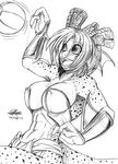  2014 3_fingers abs anthro avencri big_breasts black_and_white breasts cleavage clothed clothing dragon ear_fins female freckles greyscale hair horn loincloth low-angle_shot mayte monochrome narrow_waist non-mammal_breasts open_mouth pencil_(artwork) scalie sea_serpent shoulder_length_hair sketch skimpy smile solo spots teeth thick_tail traditional_media_(artwork) under_boob volleyball 