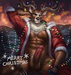  2014 abs anthro antlers balls bell cervine christmas coat erection holidays horn looking_at_viewer male mammal muscles nick300 nipples one_eye_closed pecs penis precum reindeer solo 