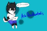  anthro canine chibi clothing cute dialogue fur male mammal multicolored_fur occidentalis sarcasm smile two_tone_fur wolf 