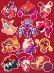  @_@ absurdres black_sclera chibi claws colored_sclera commentary deoxys deoxys_(normal) dot_nose fangs fire flame-tipped_tail full_body groudon highres latias monferno nostrils open_mouth outline plusle pokemon pokemon_(creature) pokemon_focus red_background red_eyes red_theme regirock rotom rotom_(fan) rotom_(heat) scizor sharp_teeth shichi_(7cube_ori) simple_background smile spinda spiral-only_eyes tail teeth tepig v victini white_eyes white_outline yellow_eyes 