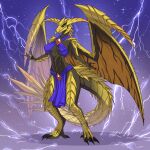 alanscampos anthro breasts capcom claws clothed clothing female fingers flying_wyvern hi_res horn looking_at_viewer monster_hunter mythology rey_dau scales scalie solo wings yellow_body