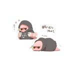  1girl black_hoodie bocchi_the_rock! commentary_request cube_hair_ornament dual_persona gotoh_hitori gotoh_hitori_(tsuchinoko) hair_ornament hood hood_up hoodie kessoku_band_logo rebecca_(keinelove) simple_background translation_request white_background 