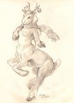  2014 anthro antlers breasts cervine deer female fur hair holidays hooves horn looking_at_viewer mammal nude open_mouth pencil_(artwork) raised_tail reindeer scale_(artist) scarf smile solo standing taur traditional_media_(artwork) 