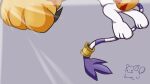  animal_hands cat clenched_hand commentary_request digimon digimon_(creature) gloves grey_background highres m_shamoji paw_gloves punching purple_tail simple_background solo striped_tail tail tail_ornament tail_ring tailmon thumbnail_collage two-tone_tail white_tail yellow_gloves 