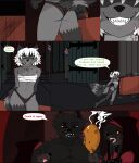 2025 adam_manchester anthro bandage bandaged_chest black_body black_fur black_hair butcher_pal canid canine canis clothed clothing collar colored comic cult cultist daughter_(lore) dialogue digital_drawing_(artwork) digital_media_(artwork) english_text father_(lore) father_and_child_(lore) father_and_daughter_(lore) female female_anthro flat_chested food fur green_eyes grey_body grey_fur group hair hybrid male male_anthro mammal markings meat muscular muscular_male panties parent_(lore) parent_and_child_(lore) parent_and_daughter_(lore) procyonid raccoon red_eyes red_sclera skimpy solo speech_bubble striped_markings striped_tail stripes suitcase tail tail_markings teeth text tongue trio underwear vicky_manchester white_hair wolf