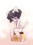  ambiguous_gender black_hair cat feline fur hair kemono mammal nude short_hair solo white_fur オムニキン 