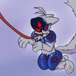 a.r._probert anthro armor armor_plates bdsm big_tail blue_armor blush collar cybernetic_limb duo fluffy fur grey_body grey_fur hi_res just172ordinary kneeling leash looking_up machine male petplay protogen roleplay solo tail