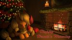  2014 apple_bloom_(mlp) applejack_(mlp) blonde_hair bow candle christmas christmas_tree cuddling cutie_mark duo equine eyes_closed female fire fireplace friendship_is_magic gift hair holidays horse lying mammal my_little_pony pony red_hair sibling sisters sorcerushorserus tinsel tree young 
