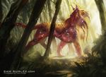  ambiguous_gender digital_media_(artwork) feline feral forest horn long_tail magic_the_gathering mammal nature official_art outside pointy_ears quadruped sam_burley signature solo standing star stripes tree walking whiskers 