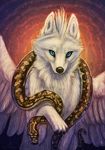  2014 blue_eyes canine duo female feral fur hybrid looking_at_viewer mammal naira portrait python reptile scalie snake solo_focus white_fur wings wolf 