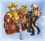  antoine_d&#039;coolette blueroses bunnie_rabbot canine coyote crossgender cyborg duo female french_maid lagomorph legwear maid maid_uniform male mammal pussy rabbit stockings 