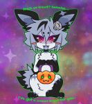 >:3 absurd_res arm_scar black_body black_fur black_sclera blush chest_tuft circle_eyebrows ear_scar eeveelution eyebrows fangs female feral fur generation_1_pokemon green_outline green_text hair hi_res jolteon justiceposting multicolored_hair neck_scar nintendo outline patch_(marking) pokemon pokemon_(species) pumpkin_basket pupils red_eyes rosy_cheeks scar screw_in_head sharp_teeth simple_background solo teeth text tuft two_tone_hair two_tone_tail unusual_pupils white_body white_fur