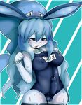  anthro anthrofied blue_eyes blue_hair breasts camel_tail clothing cum_through_clothing dickgirl dripping eeveelution glaceon hair intersex mammal nintendo open_mouth penis pok&eacute;mon precum san_ruishin swimsuit video_games vpl 